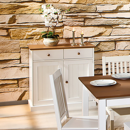 Buffet 2 portes 2 tiroirs bois massif vernis sépia blanc - SORAN