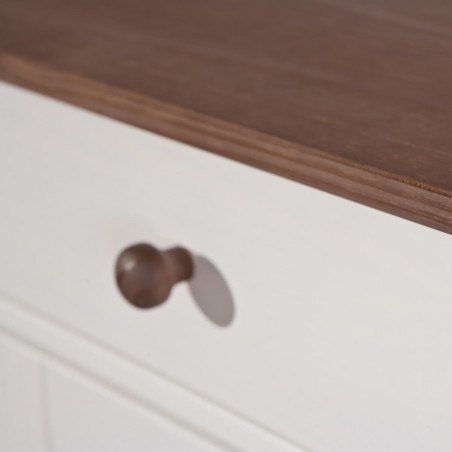 Buffet 2 portes 2 tiroirs bois massif vernis sépia blanc - SORAN