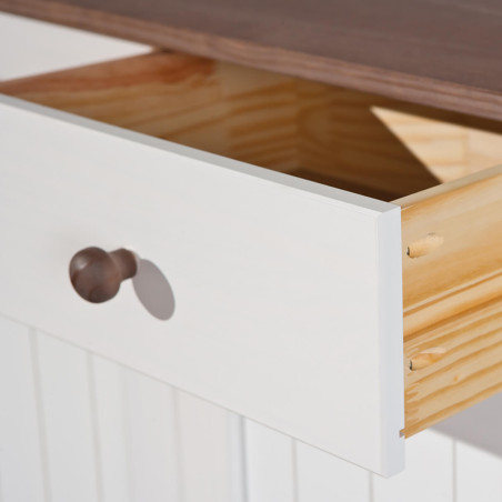 Buffet 2 portes 2 tiroirs bois massif vernis sépia blanc - SORAN