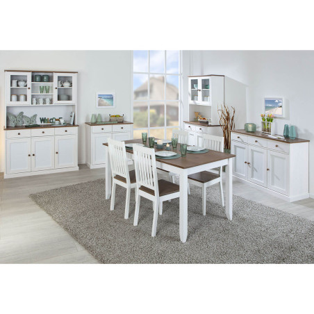 Buffet 2 portes 2 tiroirs bois massif vernis sépia blanc - SORAN