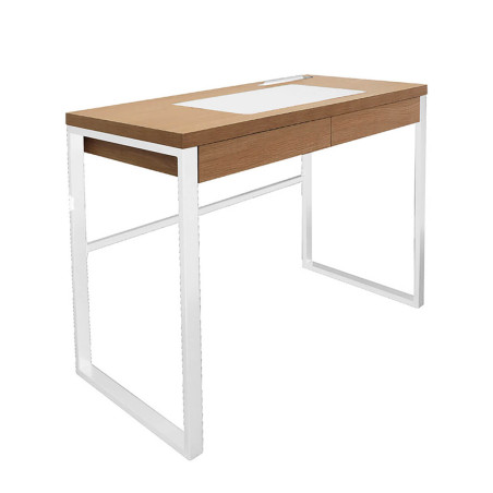 Bureau plateau effet bois, piètement blanc - CABLON