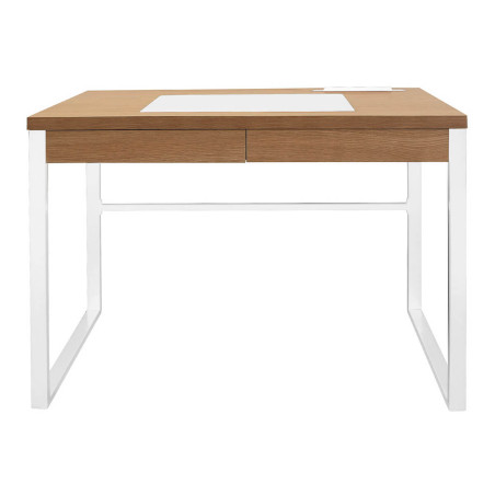 Bureau plateau effet bois, piètement blanc - CABLON
