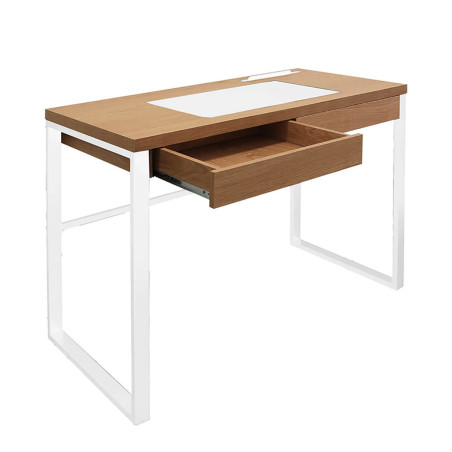 Bureau plateau effet bois, piètement blanc - CABLON