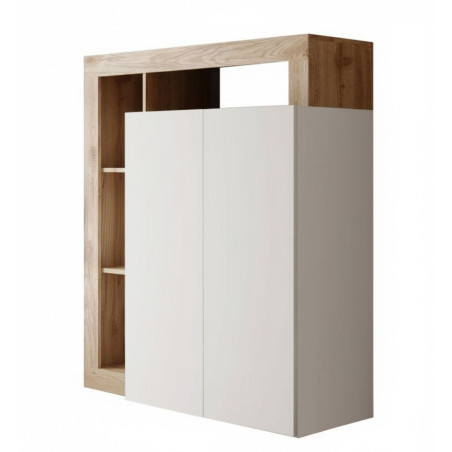 Bureau secrétaire 2 portes blanc laqué et aspect bois Cadiz - ARTIRA