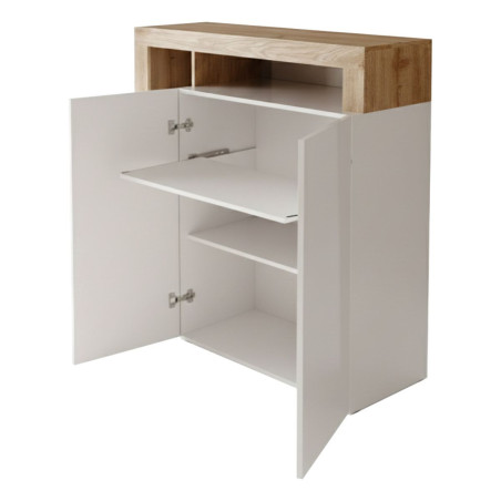 Bureau secrétaire 2 portes blanc laqué et aspect bois Cadiz - ARTIRA