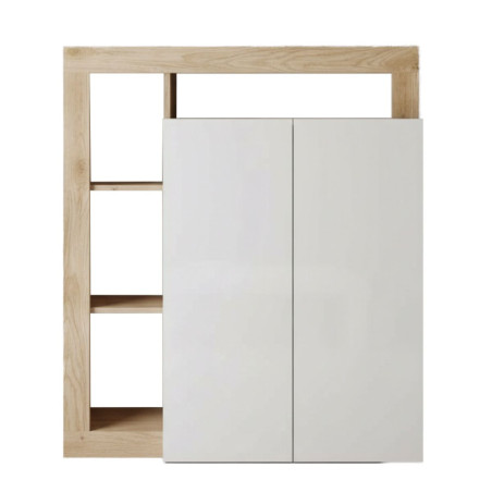 Bureau secrétaire 2 portes blanc laqué et aspect bois Cadiz - ARTIRA
