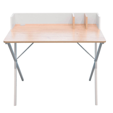 Bureau Plateau Effet Bois Piètement Blanc - BARON