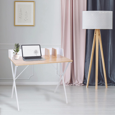 Bureau Plateau Effet Bois Piètement Blanc - BARON