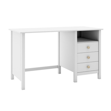 Bureau 3 Tiroirs en Pin Massif Blanc - DIVA