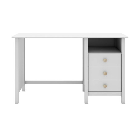 Bureau 3 Tiroirs en Pin Massif Blanc - DIVA