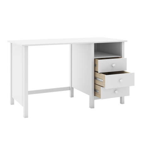 Bureau 3 Tiroirs en Pin Massif Blanc - DIVA