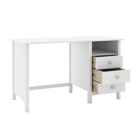 Bureau 3 Tiroirs en Pin Massif Blanc - DIVA
