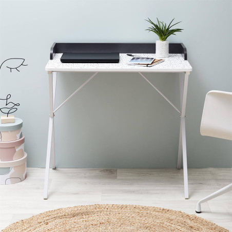 Bureau blanc à motifs éclats et rebord noir - PINOR