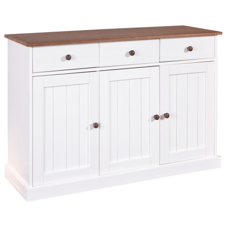 Buffet 3 portes 3 tiroirs bois massif vernis sepia et blanc - SORAN