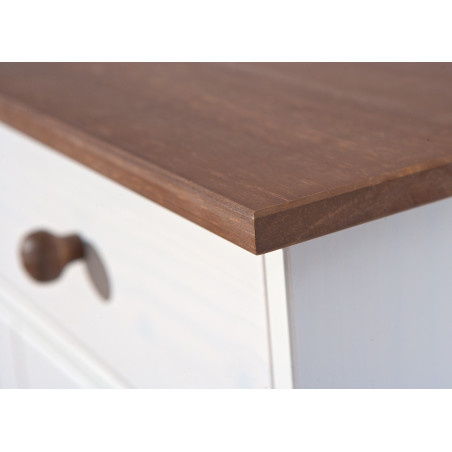 Buffet 3 portes 3 tiroirs bois massif vernis sepia et blanc - SORAN