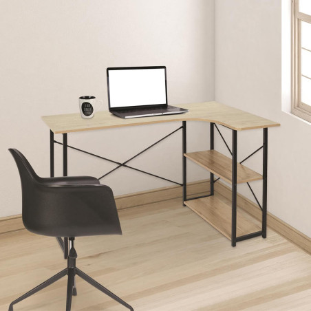Bureau d'angle Noir et Naturel 2 tablettes - BIARO