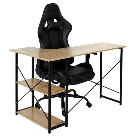 Bureau d'angle Noir et Naturel 2 tablettes - BIARO