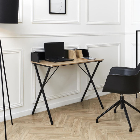 Bureau plateau effet bois piètement noir - BARON
