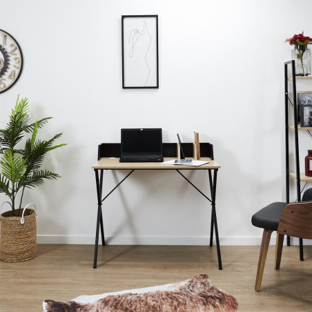 Bureau plateau effet bois piètement noir - BARON