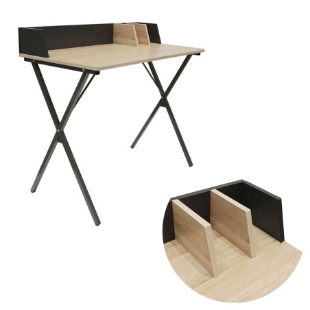 Bureau plateau effet bois piètement noir - BARON