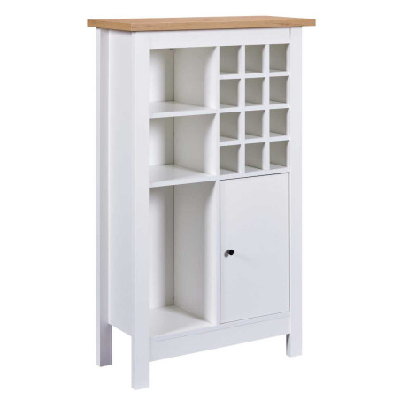 Rangement de cuisine pour bouteilles blanc et plateau effet bois - KENIO