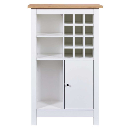 Rangement de cuisine pour bouteilles blanc et plateau effet bois - KENIO