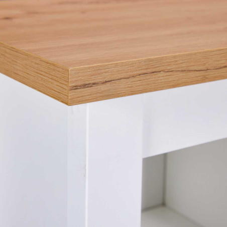 Rangement de cuisine pour bouteilles blanc et plateau effet bois - KENIO