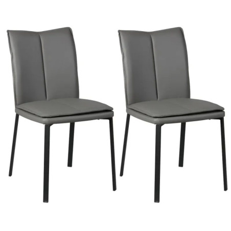 Lot de 2 chaises assise rembourrée revêtement synthétique gris pieds acier laqué - SILLAGOR