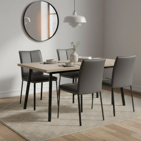 Lot de 2 chaises assise rembourrée revêtement synthétique gris pieds acier laqué - SILLAGOR