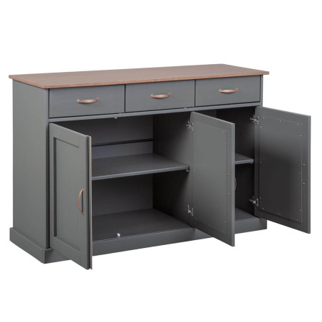 Buffet 3 portes 3 tiroirs gris - MELIO