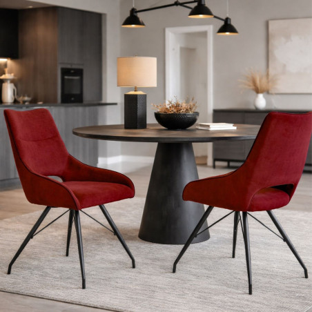 Lot de 2 chaises tissu rouge pieds métal gris - SILOUANOR