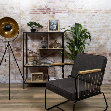 Etagère 4 niveaux aspect bois et métal noir - ENDIO