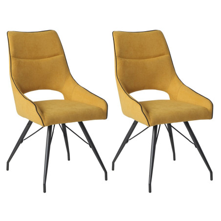Lot de 2 chaises tissu jaune pieds métal gris - SILOUANOR