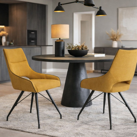 Lot de 2 chaises tissu jaune pieds métal gris - SILOUANOR