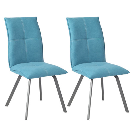 Lot de 2 Chaises Tissu Bleu - PASCAL