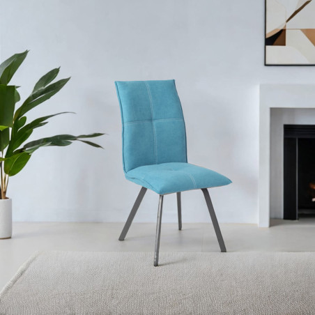 Lot de 2 Chaises Tissu Bleu - PASCAL