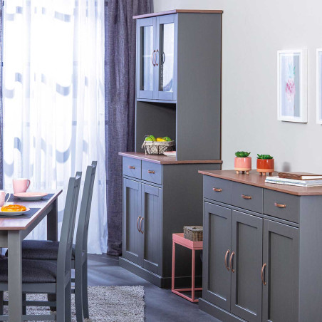 Buffet Vaisselier 4 Portes 2 Tiroirs Gris - MELIO