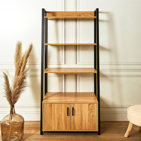 Meuble étagère industriel effet bois et métal - RAJEN