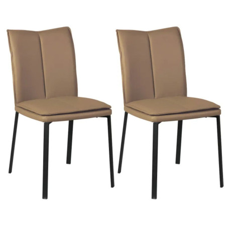 Lot de 2 chaises assise rembourrée, revêtement synthétique caramel, pieds acier laqué - SILLAGOR