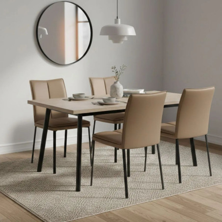 Lot de 2 chaises assise rembourrée, revêtement synthétique caramel, pieds acier laqué - SILLAGOR