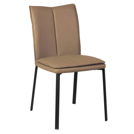 Lot de 2 chaises assise rembourrée, revêtement synthétique caramel, pieds acier laqué - SILLAGOR