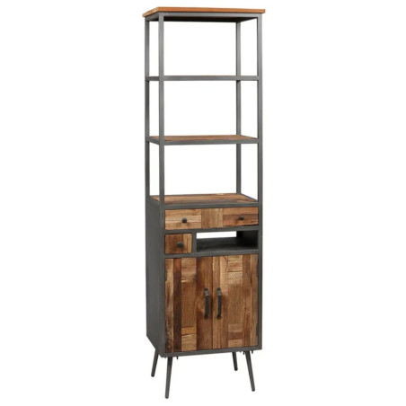 Meuble de rangement 2 portes 2 tiroirs en acier et bois massif - LEOTITE