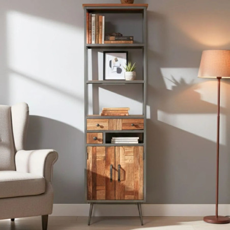 Meuble de rangement 2 portes 2 tiroirs en acier et bois massif - LEOTITE