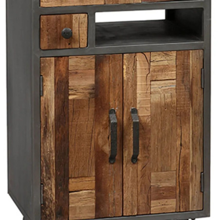 Meuble de rangement 2 portes 2 tiroirs en acier et bois massif - LEOTITE