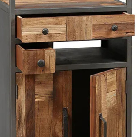 Meuble de rangement 2 portes 2 tiroirs en acier et bois massif - LEOTITE