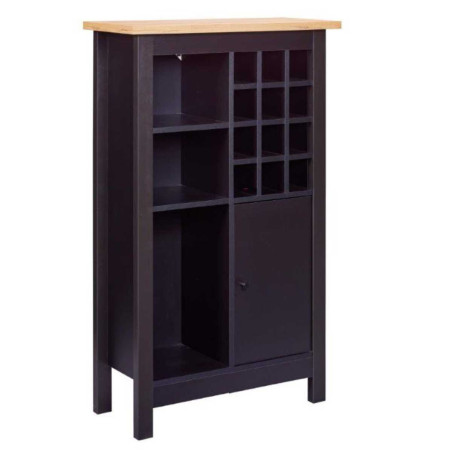 Rangement de cuisine pour bouteilles noir et plateau effet bois - KENIO