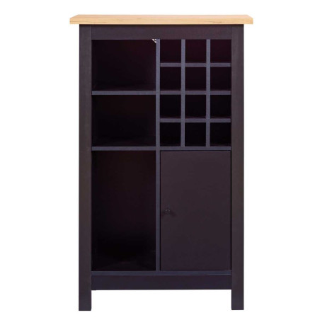 Rangement de cuisine pour bouteilles noir et plateau effet bois - KENIO