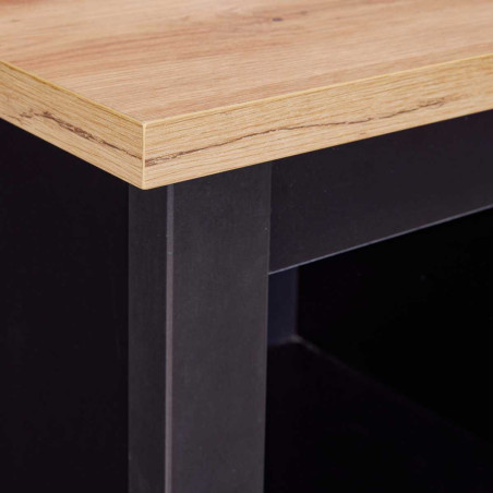 Rangement de cuisine pour bouteilles noir et plateau effet bois - KENIO