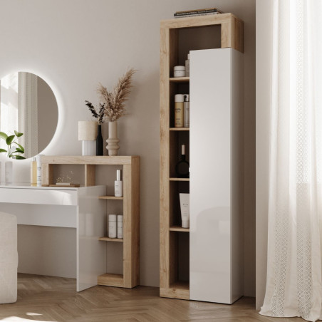 Colonne de rangement blanc laqué aspect bois Cadiz - ARTIRA