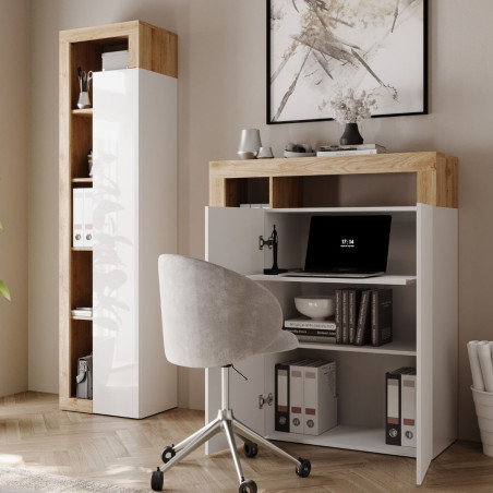 Colonne de rangement blanc laqué aspect bois Cadiz - ARTIRA